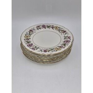Embassy USA Vitrified China Floral Bread Plates Set of 6 Gold Trim Scalloped